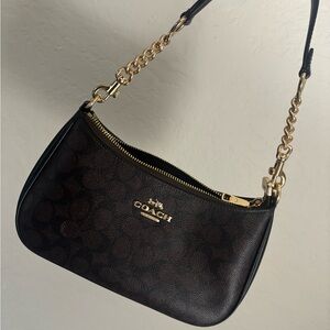 Coach Dark Brown and Gold Chain Shoulder Bag